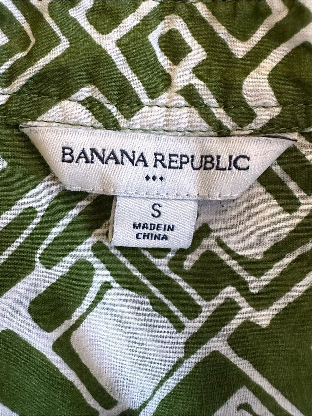 Banana Republic Women’s Green White Cotton Geo Print Cap-Sleeve Blouse Top Small